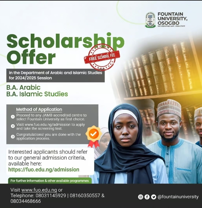 Apply For Fountain University Osogbo Announces Scholarship for Arabic and Islamic Studies